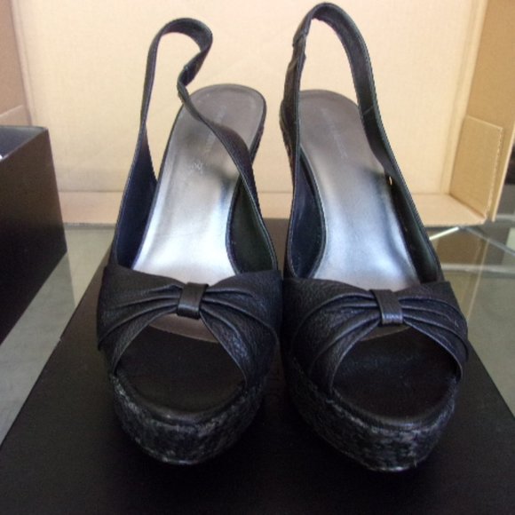 Chaussures Femme BANANA REPUBLIC Tina Peep Toe 7.5 | Cuir Véritable | Slingbacks Noir | Neuf Avec Boîte